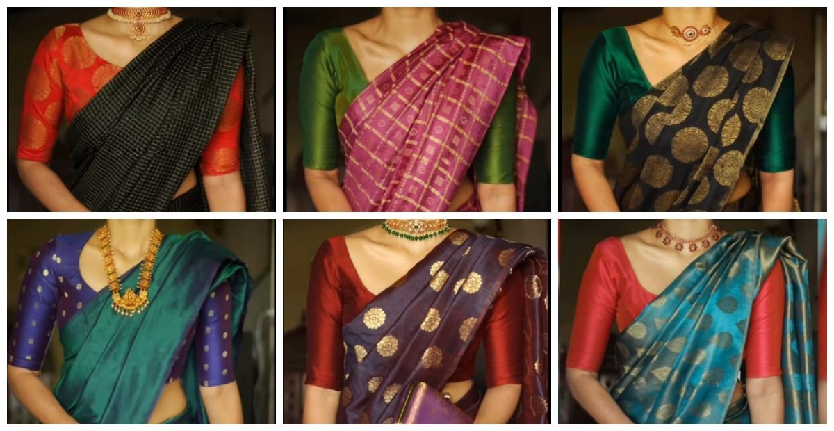 Attractive Silk Sarees With Contrast Blouse Design - The Handmade Crafts