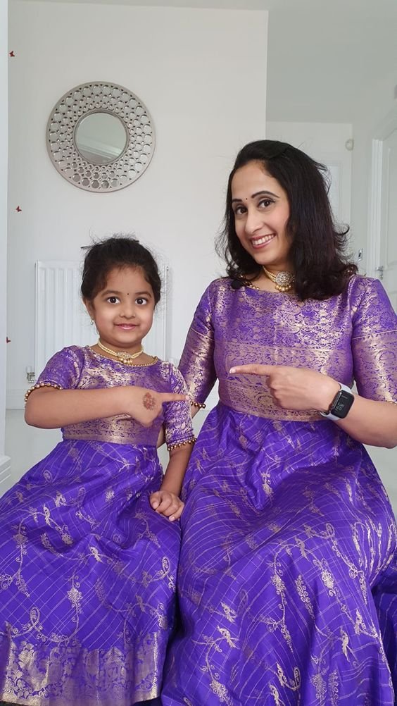 Mother daughter matching ethnic outfits