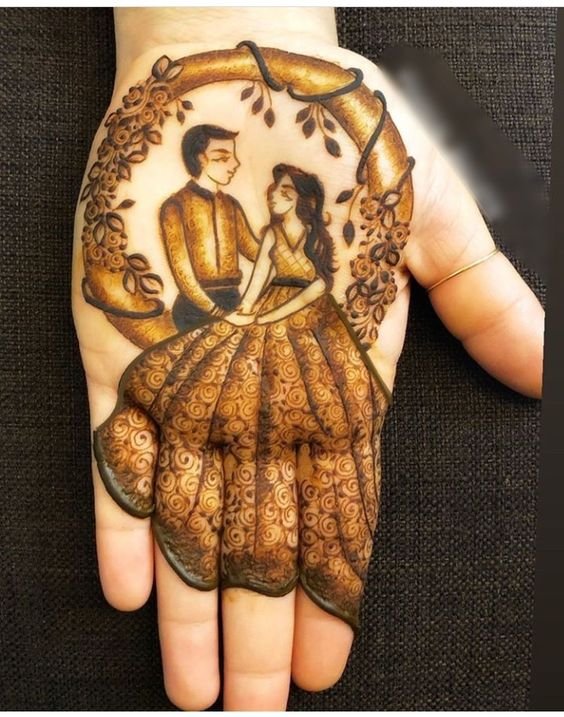 Looking for Mehndi Design with Romantic Couple Portraits