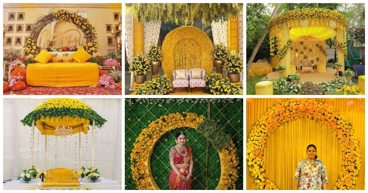 Haldi decor with different shades of yellow