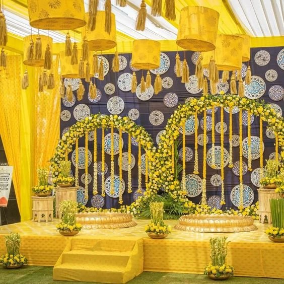 Haldi decor with different shades of yellow

